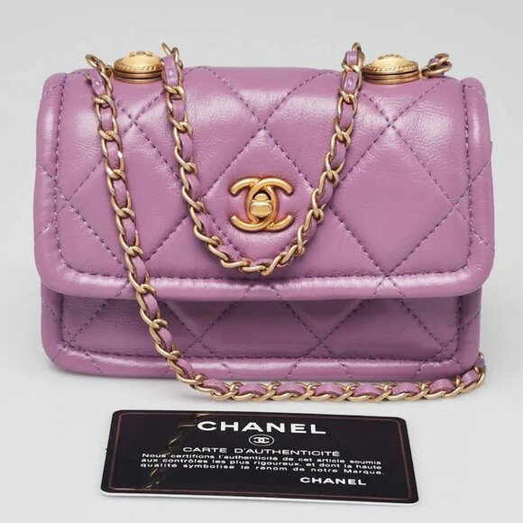 Chanel Purple Quilted Lambskin Shiny Lambskin Quilted Extra Mini Flap - Picture 11 of 11
